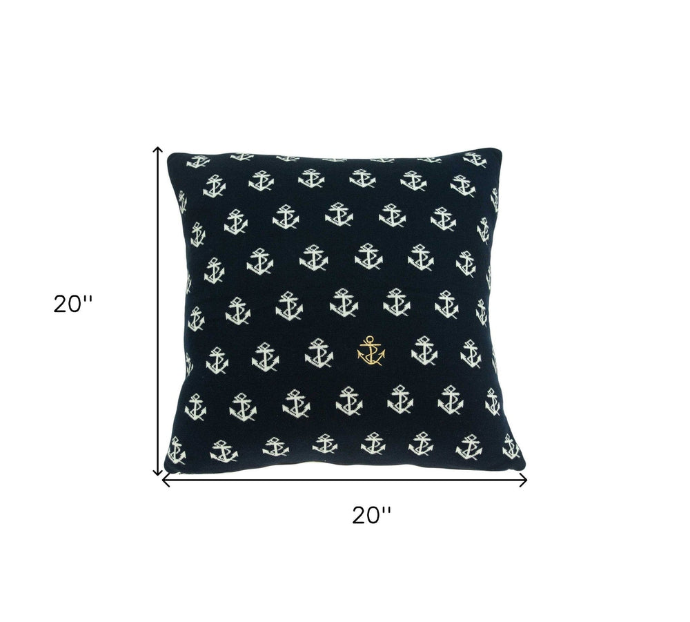 20" Blue and Off White Reversible Nautical Anchor Cotton Throw Pillow - Homeroots - Flyclothing LLC