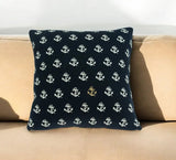 20" Blue and Off White Reversible Nautical Anchor Cotton Throw Pillow - Homeroots