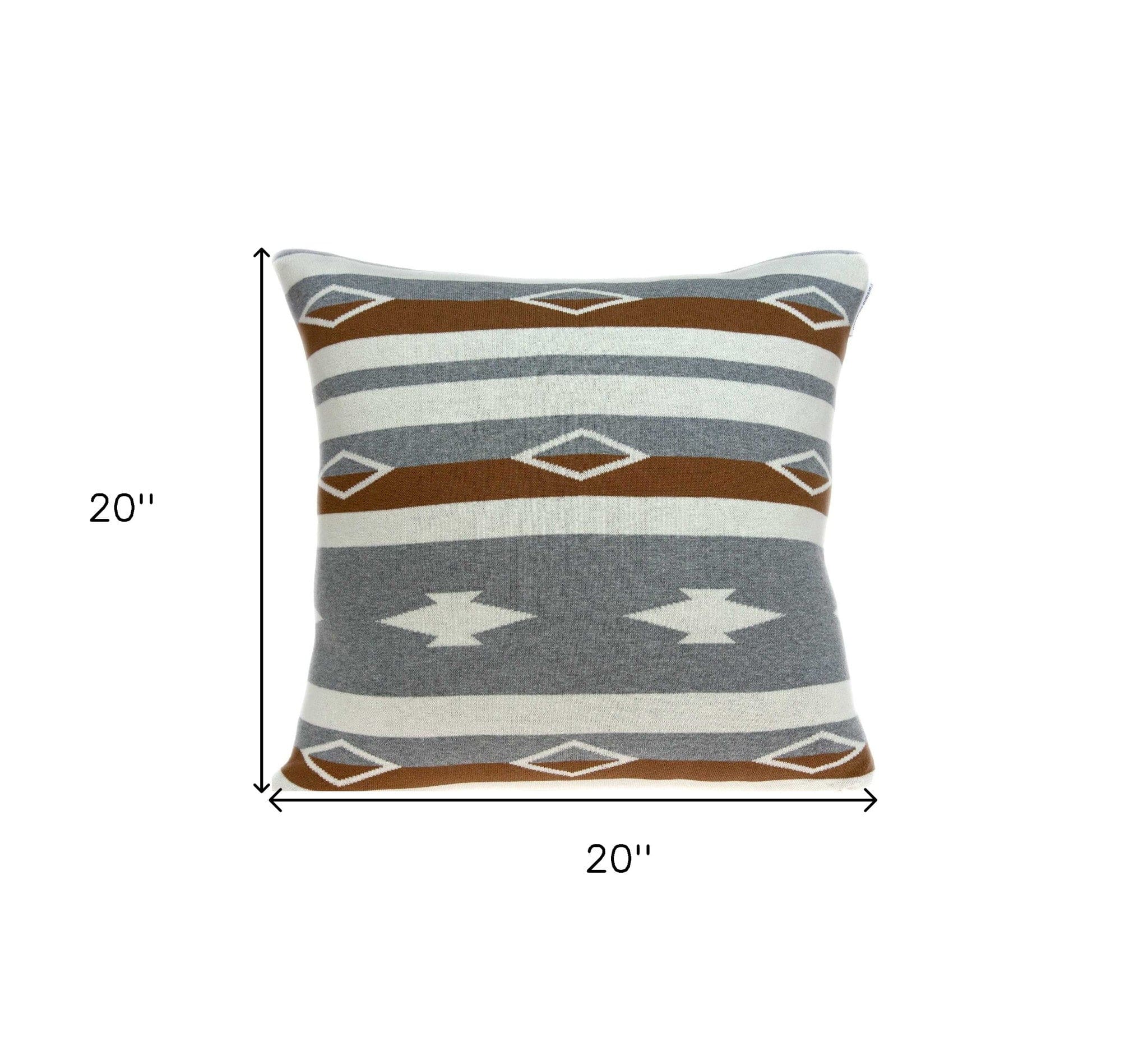 20" X 20" Tan Southwestern Cotton Zippered Pillow - Homeroots - Flyclothing LLC
