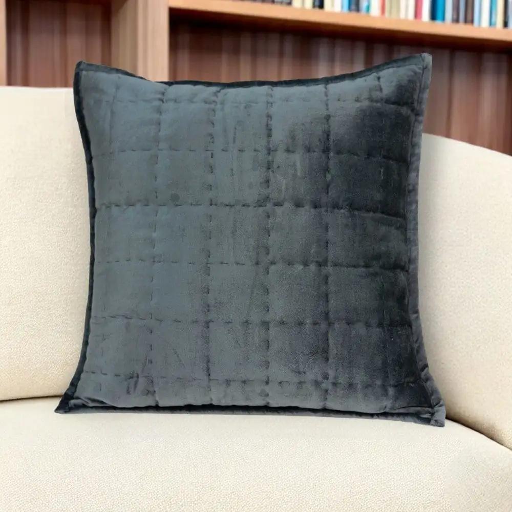 20" X 7" X 20" Transitional Charcoal Solid Quilted Pillow Cover With Poly Insert - Homeroots