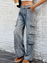 Washed Jeans with Pockets - Trendsi - Flyclothing LLC