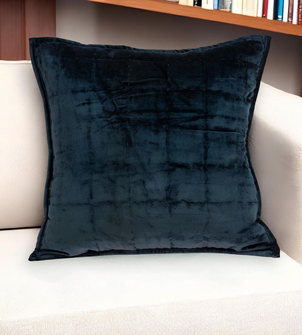 20" X 7" X 20" Transitional Dark Blue Quilted Pillow Cover With Poly Insert - Homeroots