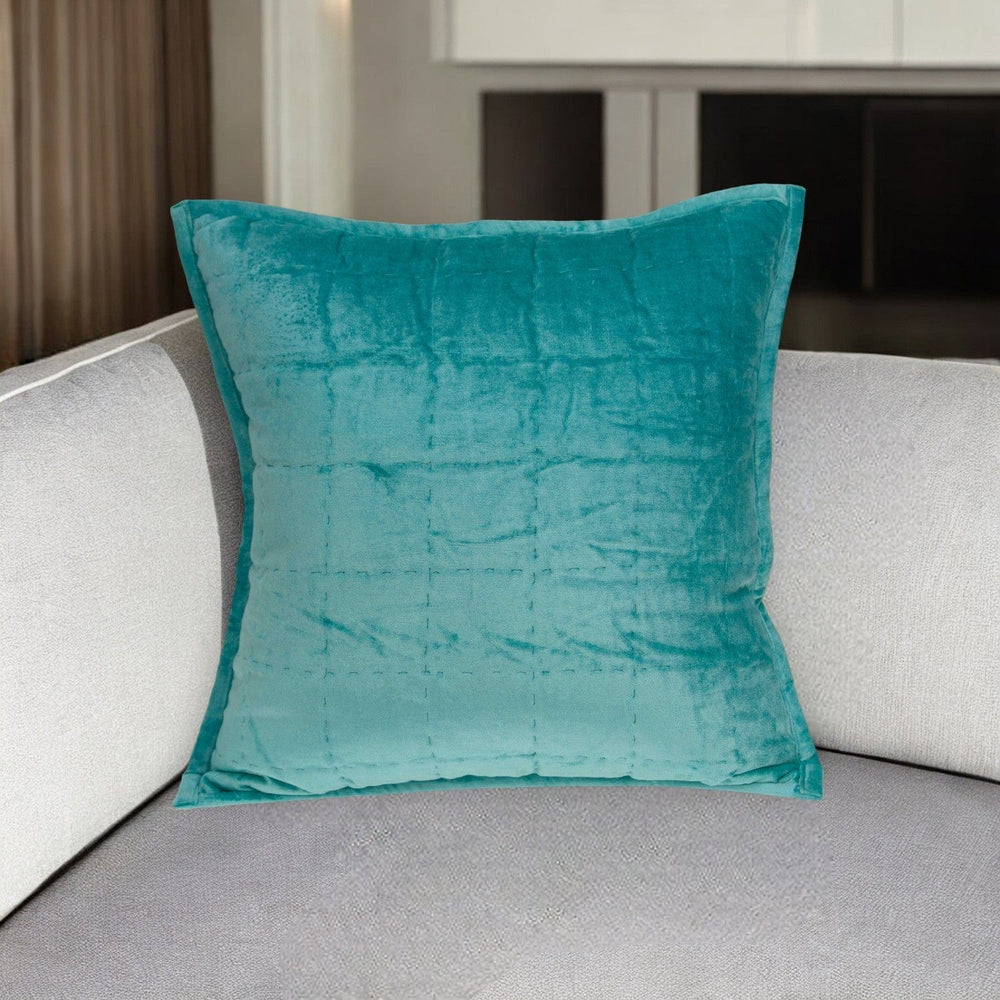 20" X 7" X 20" Transitional Aqua Solid Quilted Pillow Cover With Poly Insert - Homeroots