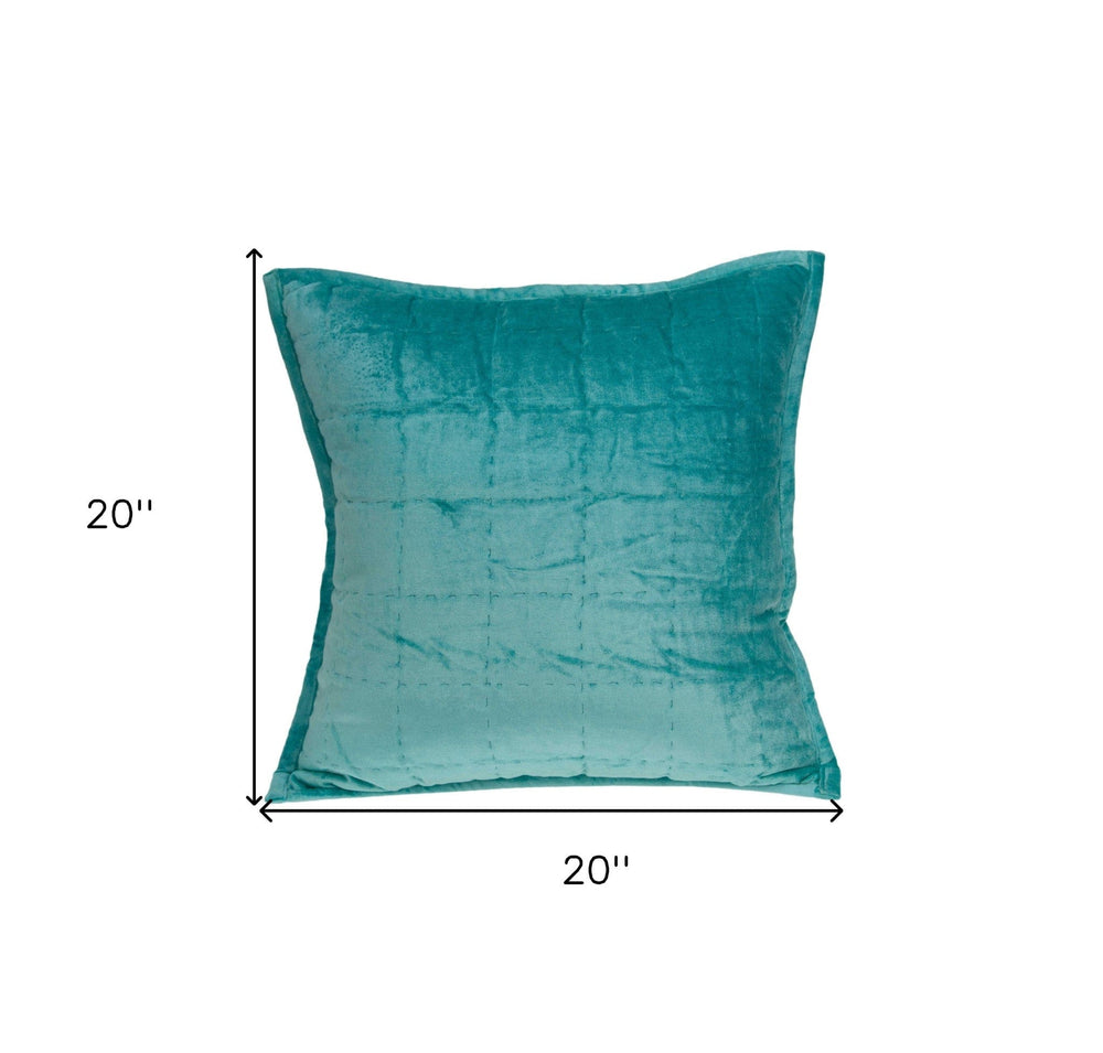20" X 7" X 20" Transitional Aqua Solid Quilted Pillow Cover With Poly Insert - Homeroots - Flyclothing LLC