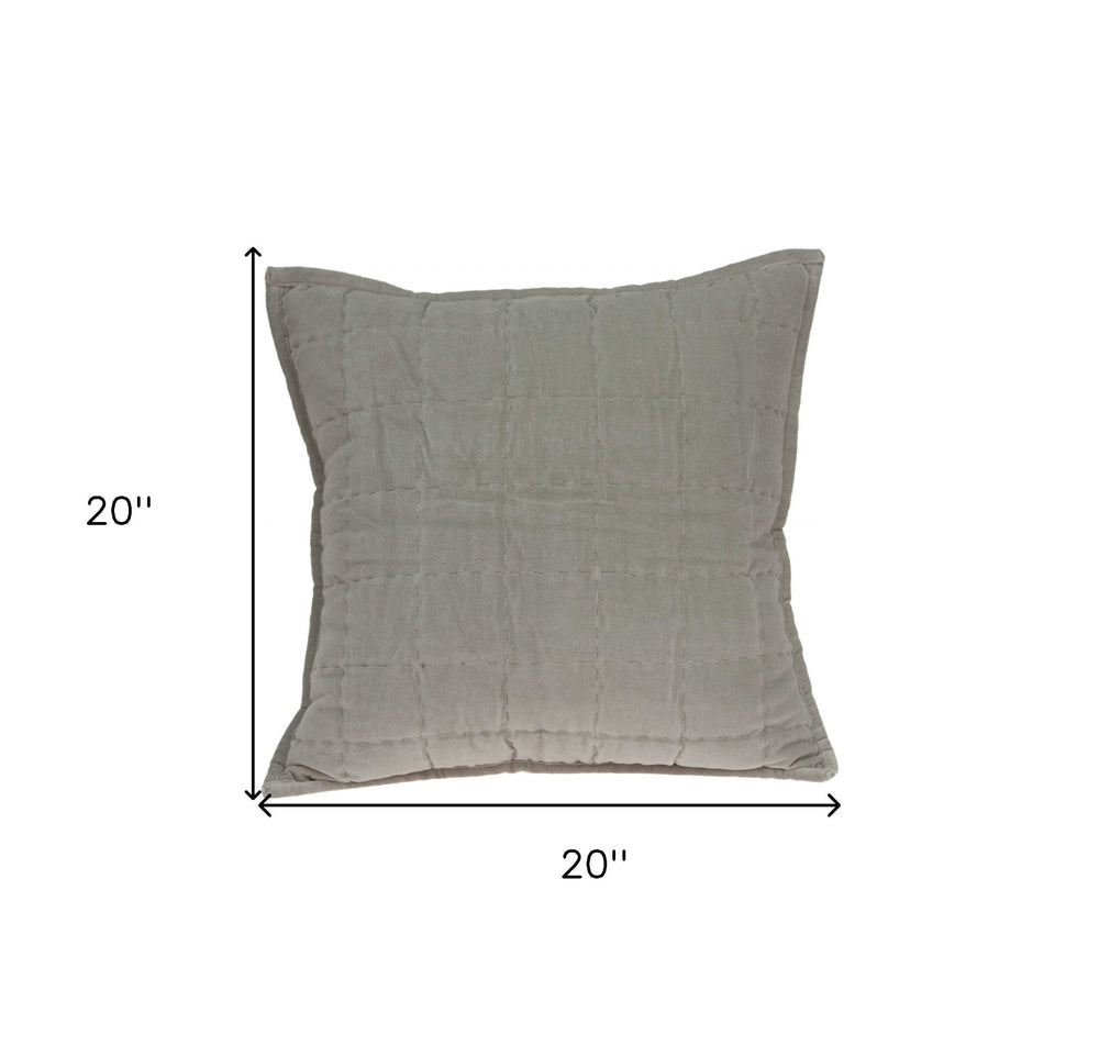 20" X 7" X 20" Transitional Gray Solid Quilted Pillow Cover With Poly Insert - Homeroots - Flyclothing LLC