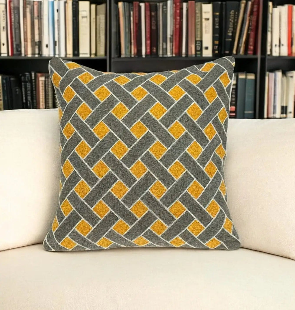 20" Gray and Orange Braided Cotton Throw Pillow - Homeroots