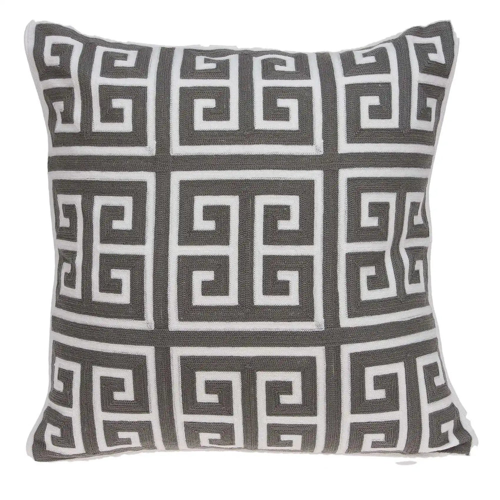 20" Gray and White Greek Key Cotton Throw Pillow - Homeroots - Flyclothing LLC