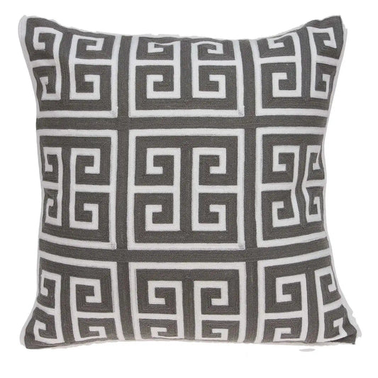 20" Gray and White Greek Key Cotton Throw Pillow - Homeroots
