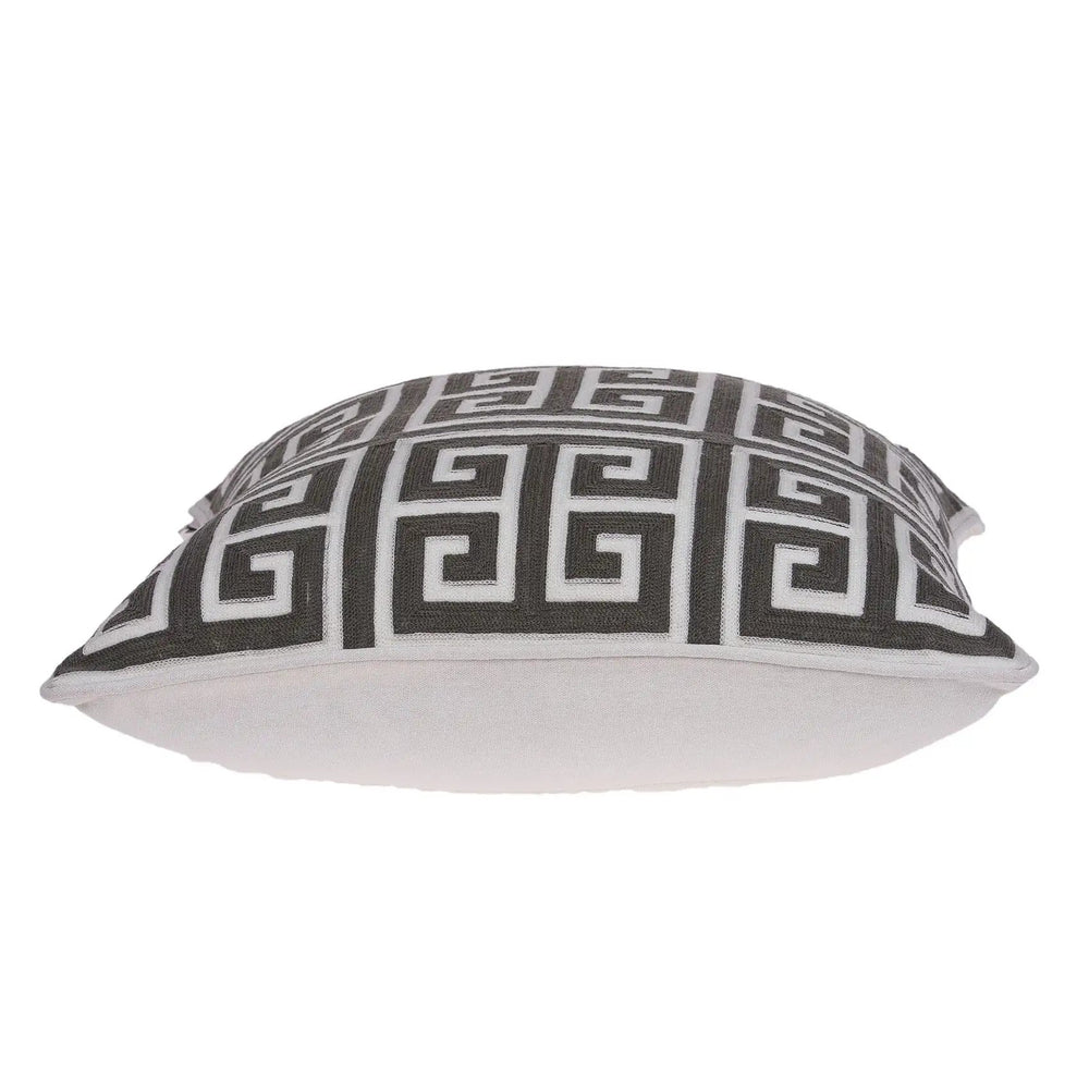 20" Gray and White Greek Key Cotton Throw Pillow - Homeroots - Flyclothing LLC