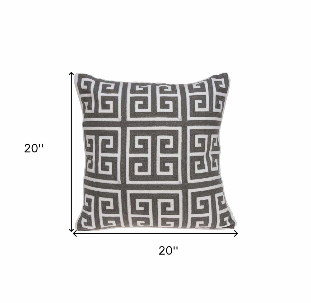20" Gray and White Greek Key Cotton Throw Pillow - Homeroots - Flyclothing LLC