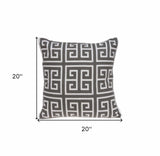 20" Gray and White Greek Key Cotton Throw Pillow - Homeroots