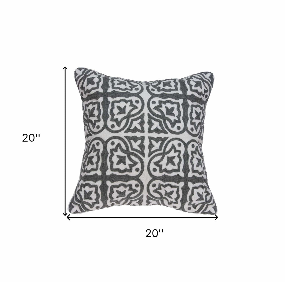 20" X 7" X 20" Traditional Gray And White Cotton Pillow Cover With Poly Insert - Homeroots - Flyclothing LLC
