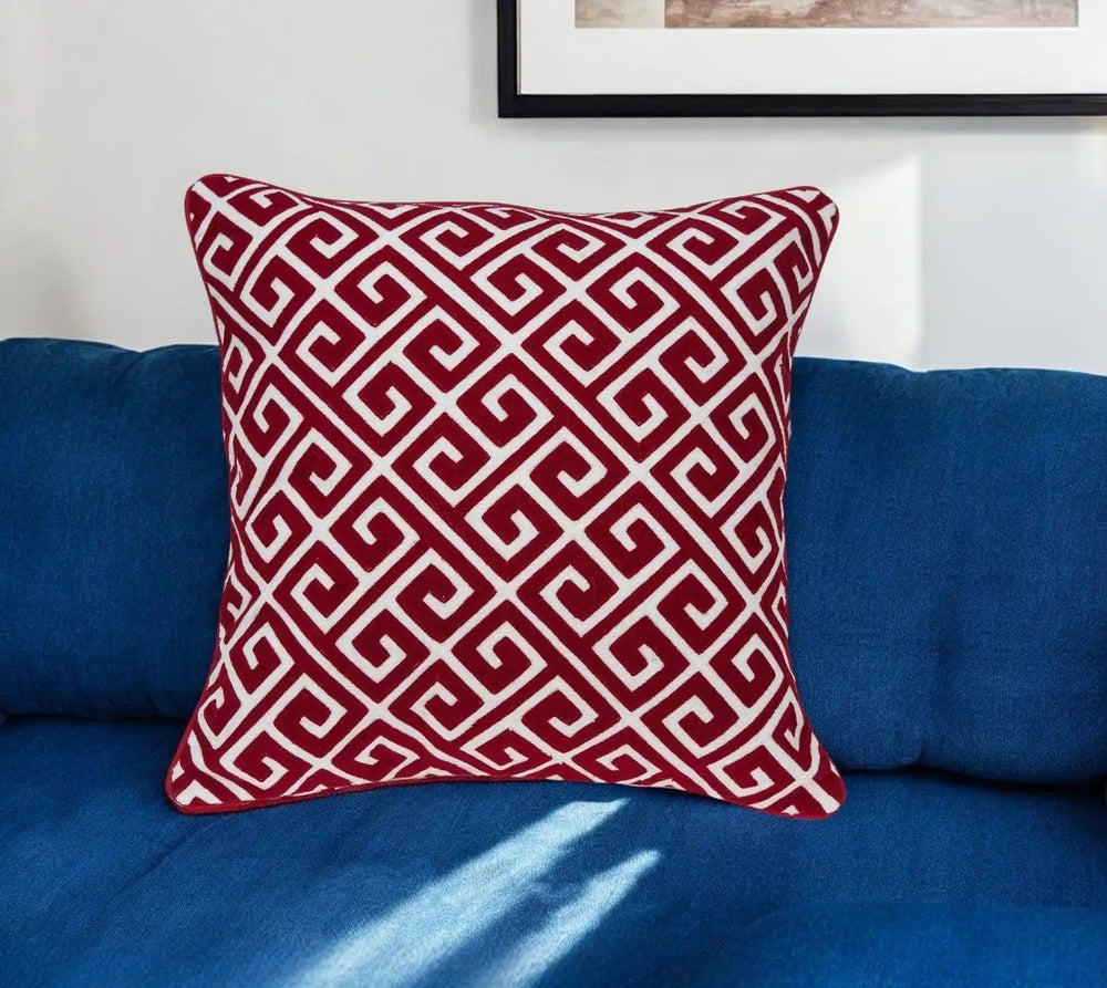 20" X 7" X 20" Transitional Red And White Cotton Pillow Cover With Poly Insert - Homeroots