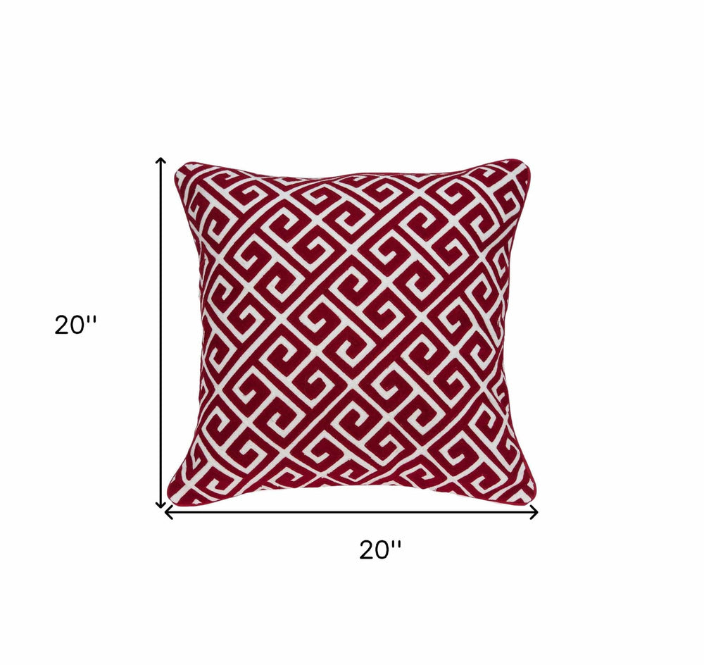 20" X 7" X 20" Transitional Red And White Cotton Pillow Cover With Poly Insert - Homeroots - Flyclothing LLC