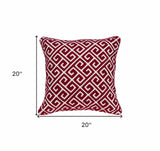 20" X 7" X 20" Transitional Red And White Cotton Pillow Cover With Poly Insert - Homeroots