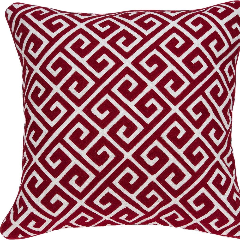 20" X 7" X 20" Transitional Red And White Cotton Pillow Cover With Poly Insert - Homeroots - Flyclothing LLC