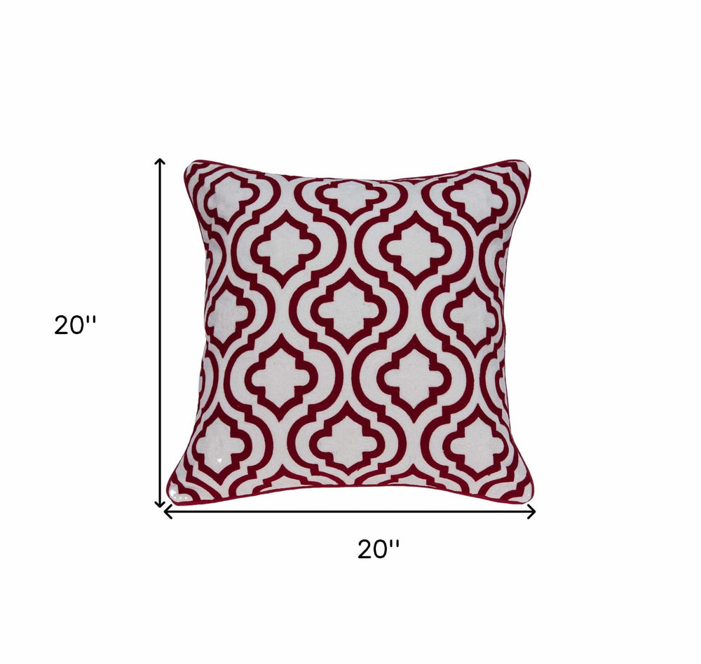 20" X 7" X 20" Transitional Red And White Accent Pillow Cover With Poly Insert - Homeroots - Flyclothing LLC