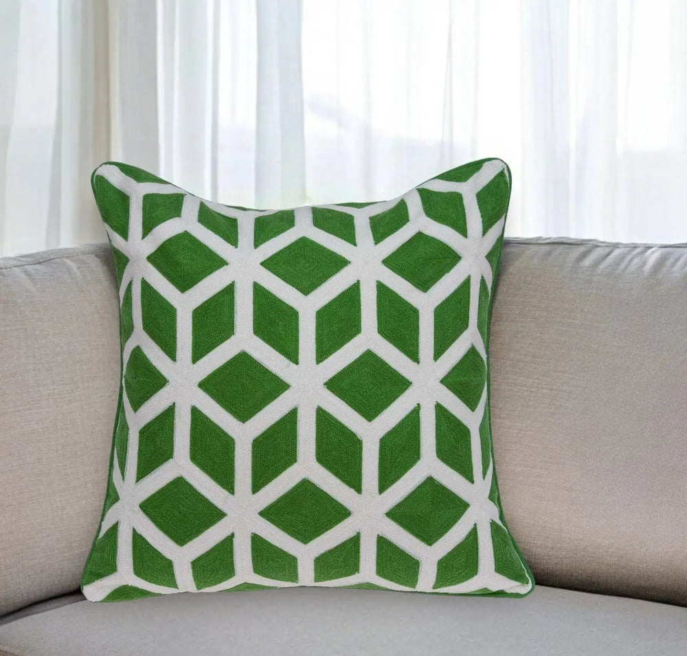 20" X 7" X 20" Transitional Green And White Pillow Cover With Poly Insert - Homeroots