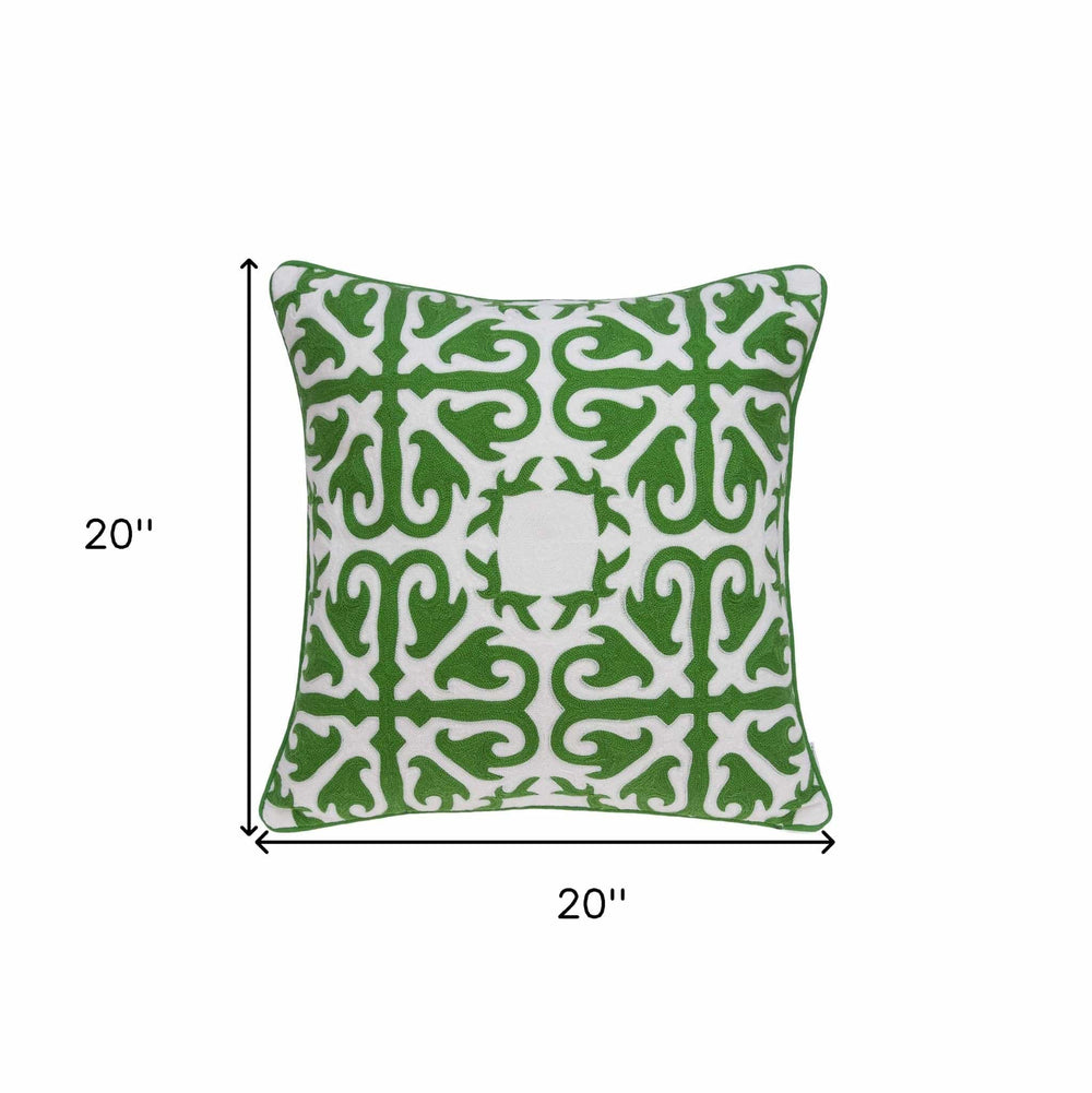 20" X 7" X 20" Traditional Green And White Accent Pillow Cover With Poly Insert - Homeroots - Flyclothing LLC
