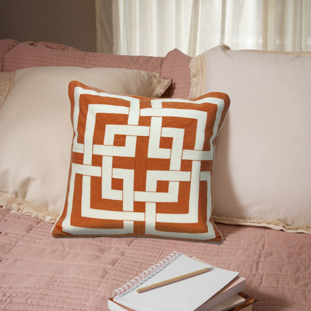 20" X 7" X 20" Transitional Orange And Off White Pillow Cover With Poly Insert - Homeroots - Flyclothing LLC