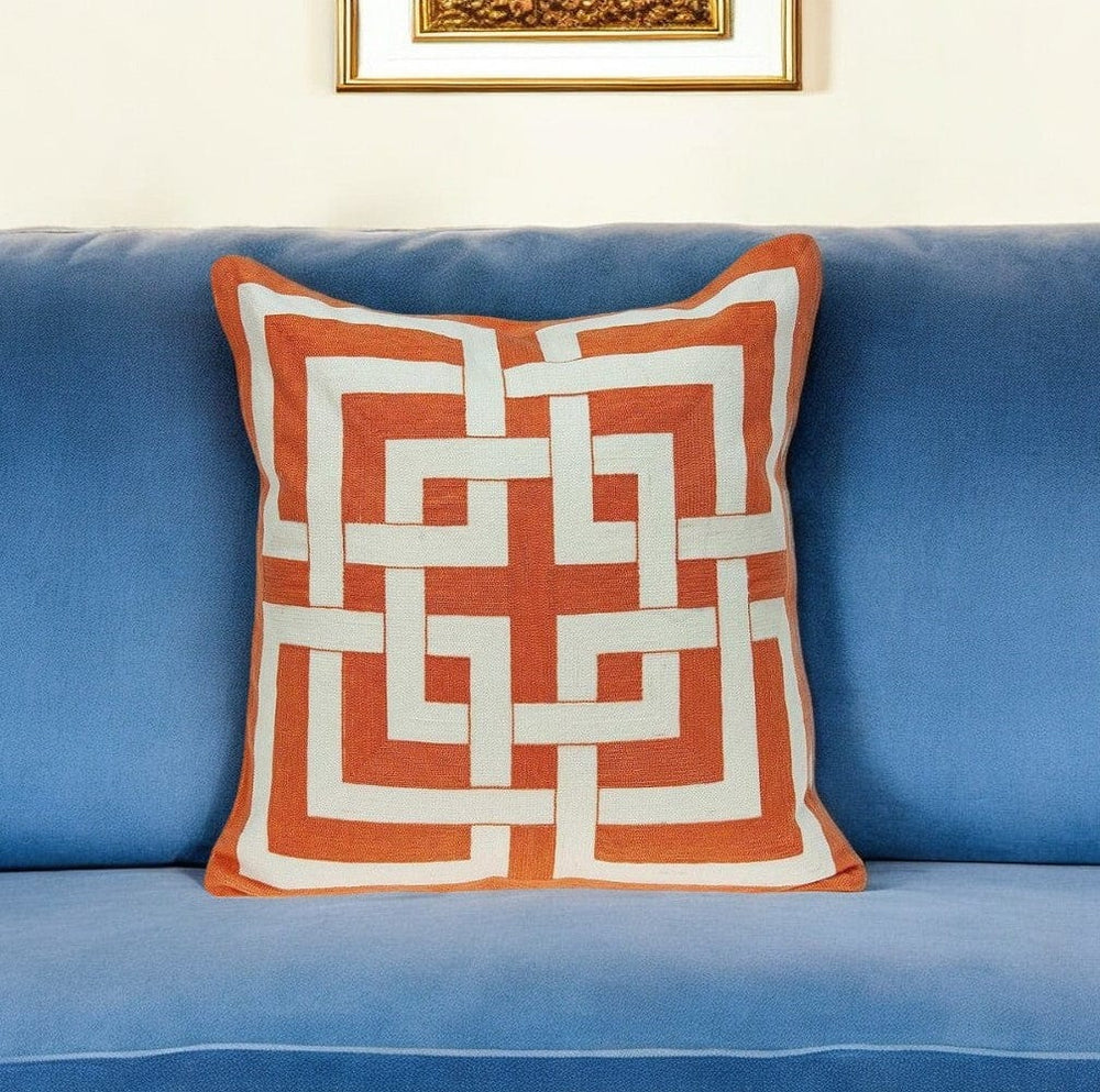 20" X 7" X 20" Transitional Orange And Off White Pillow Cover With Poly Insert - Homeroots