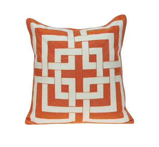 20" X 7" X 20" Transitional Orange And Off White Pillow Cover With Poly Insert - Homeroots