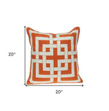 20" X 7" X 20" Transitional Orange And Off White Pillow Cover With Poly Insert - Homeroots