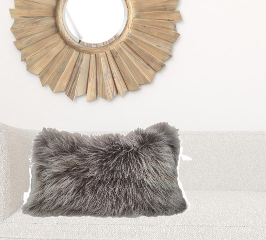 17" Grey Genuine Tibetan Lamb Fur Pillow With Microsuede Backing - Homeroots