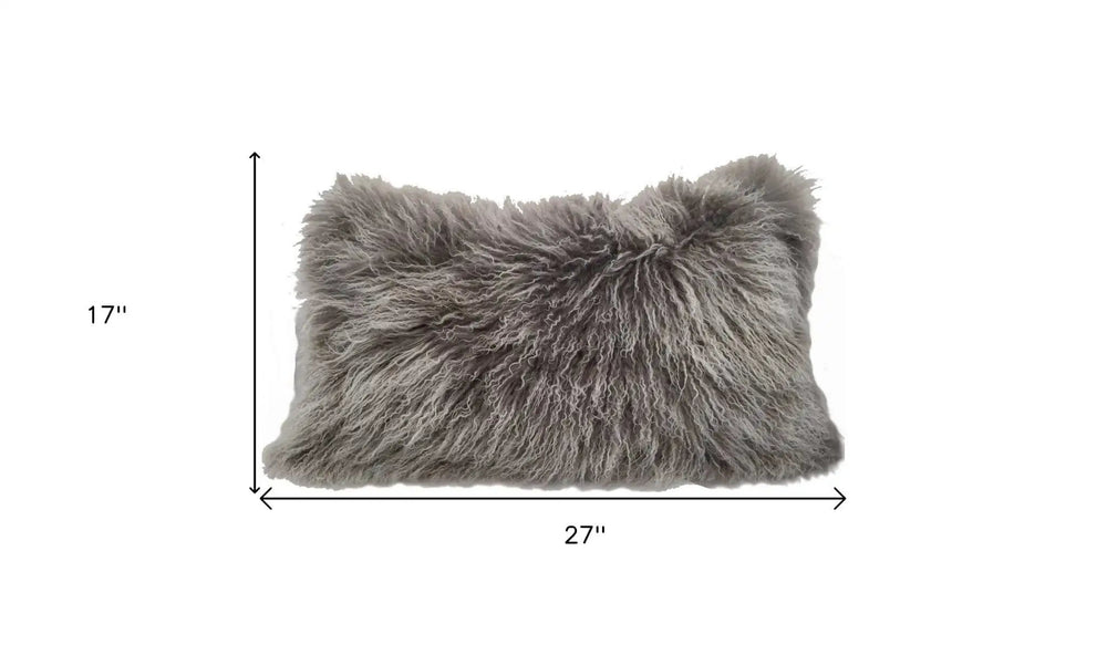 17" Grey Genuine Tibetan Lamb Fur Pillow With Microsuede Backing - Homeroots - Flyclothing LLC