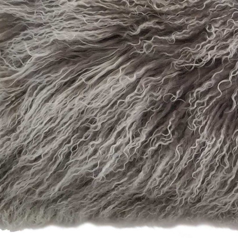 17" Grey Genuine Tibetan Lamb Fur Pillow With Microsuede Backing - Homeroots - Flyclothing LLC