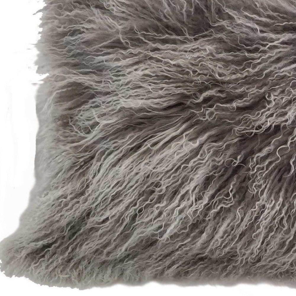 17" Grey Genuine Tibetan Lamb Fur Pillow With Microsuede Backing - Homeroots - Flyclothing LLC