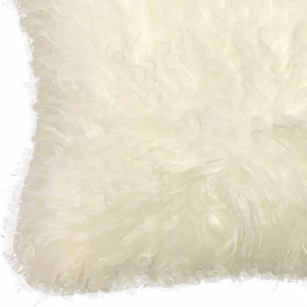 20" Creamy Genuine Tibetan Lamb Fur Pillow With Microsuede Backing - Homeroots - Flyclothing LLC