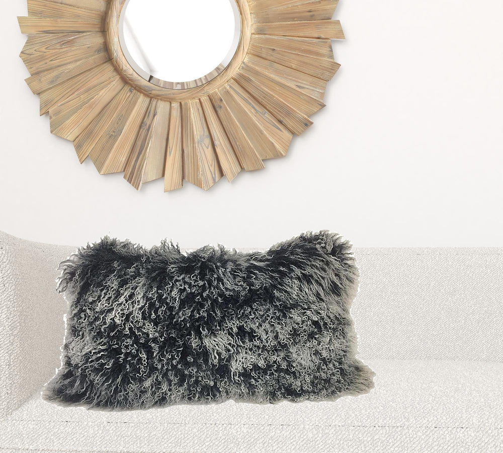 17" Black Genuine Tibetan Lamb Fur Pillow With Microsuede Backing - Homeroots - Flyclothing LLC