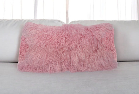 15" X 25" Pink Lambswool Down Throw Pillow - Homeroots