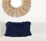 17" Navy Blue Genuine Tibetan Lamb Fur Pillow With Microsuede Backing - Homeroots