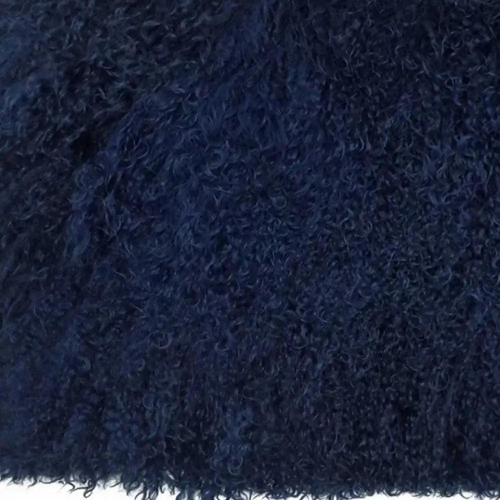 17" Navy Blue Genuine Tibetan Lamb Fur Pillow With Microsuede Backing - Homeroots - Flyclothing LLC