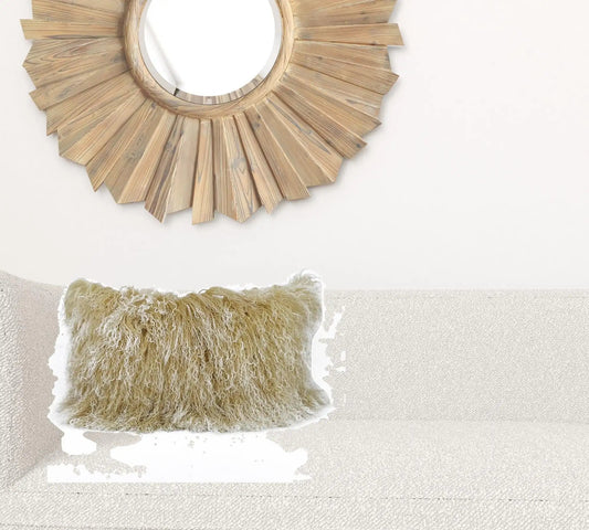 20" Gold Genuine Tibetan Lamb Fur Pillow With Microsuede Backing - Homeroots