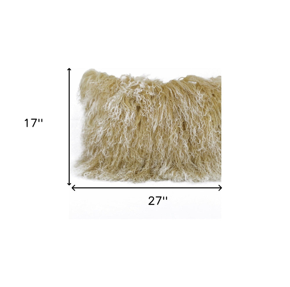 20" Gold Genuine Tibetan Lamb Fur Pillow With Microsuede Backing - Homeroots - Flyclothing LLC