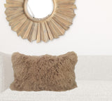 17" Beige Genuine Tibetan Lamb Fur Pillow With Microsuede Backing - Homeroots