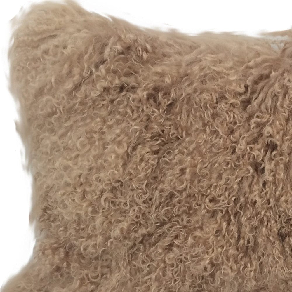 17" Beige Genuine Tibetan Lamb Fur Pillow With Microsuede Backing - Homeroots - Flyclothing LLC
