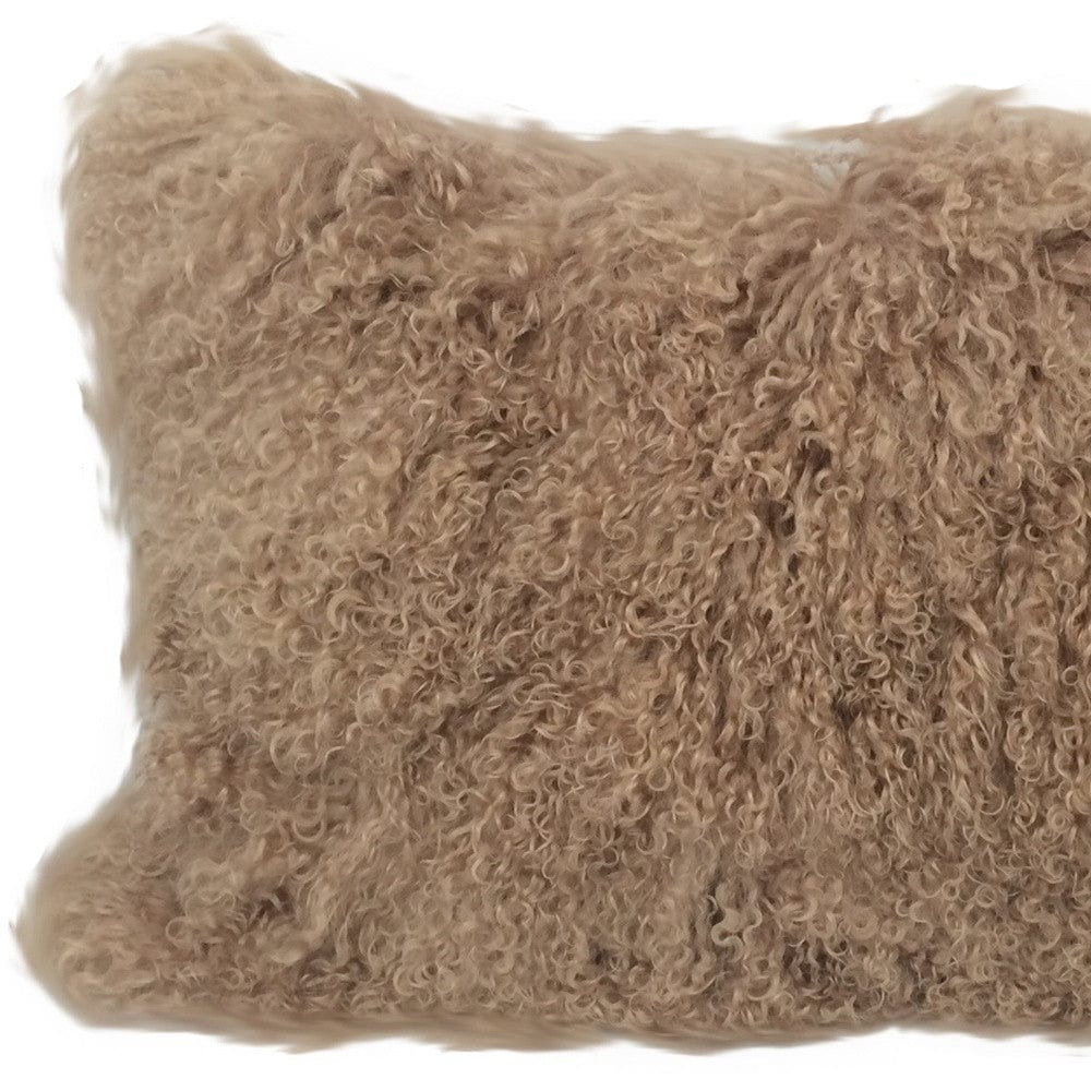 17" Beige Genuine Tibetan Lamb Fur Pillow With Microsuede Backing - Homeroots - Flyclothing LLC