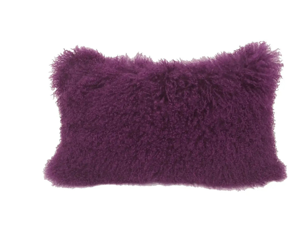 17" Purple Genuine Tibetan Lamb Fur Pillow With Microsuede Backing - Homeroots
