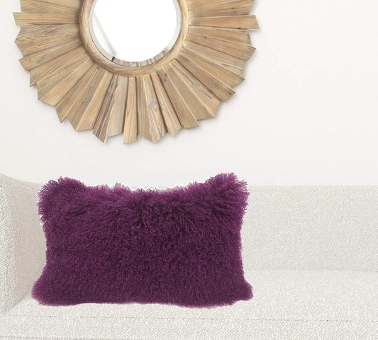 17" Purple Genuine Tibetan Lamb Fur Pillow With Microsuede Backing - Homeroots