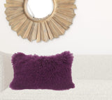 17" Purple Genuine Tibetan Lamb Fur Pillow With Microsuede Backing - Homeroots