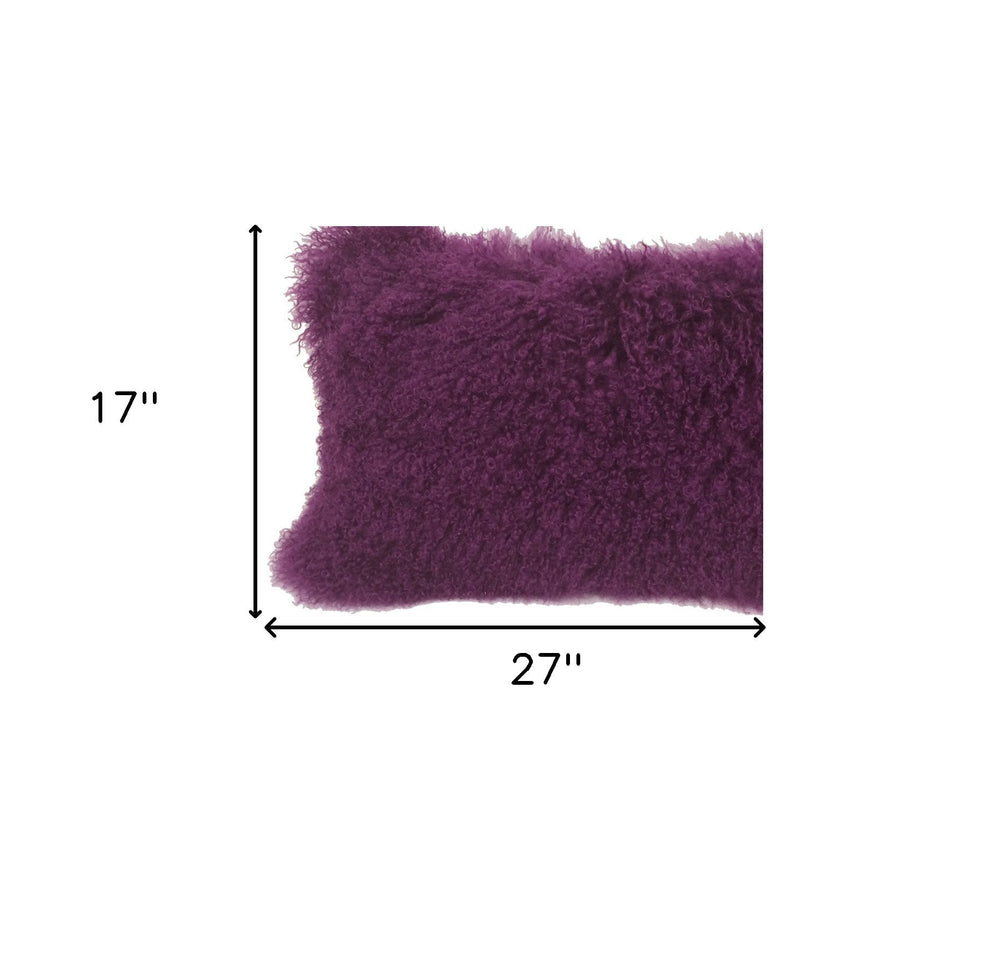 17" Purple Genuine Tibetan Lamb Fur Pillow With Microsuede Backing - Homeroots - Flyclothing LLC
