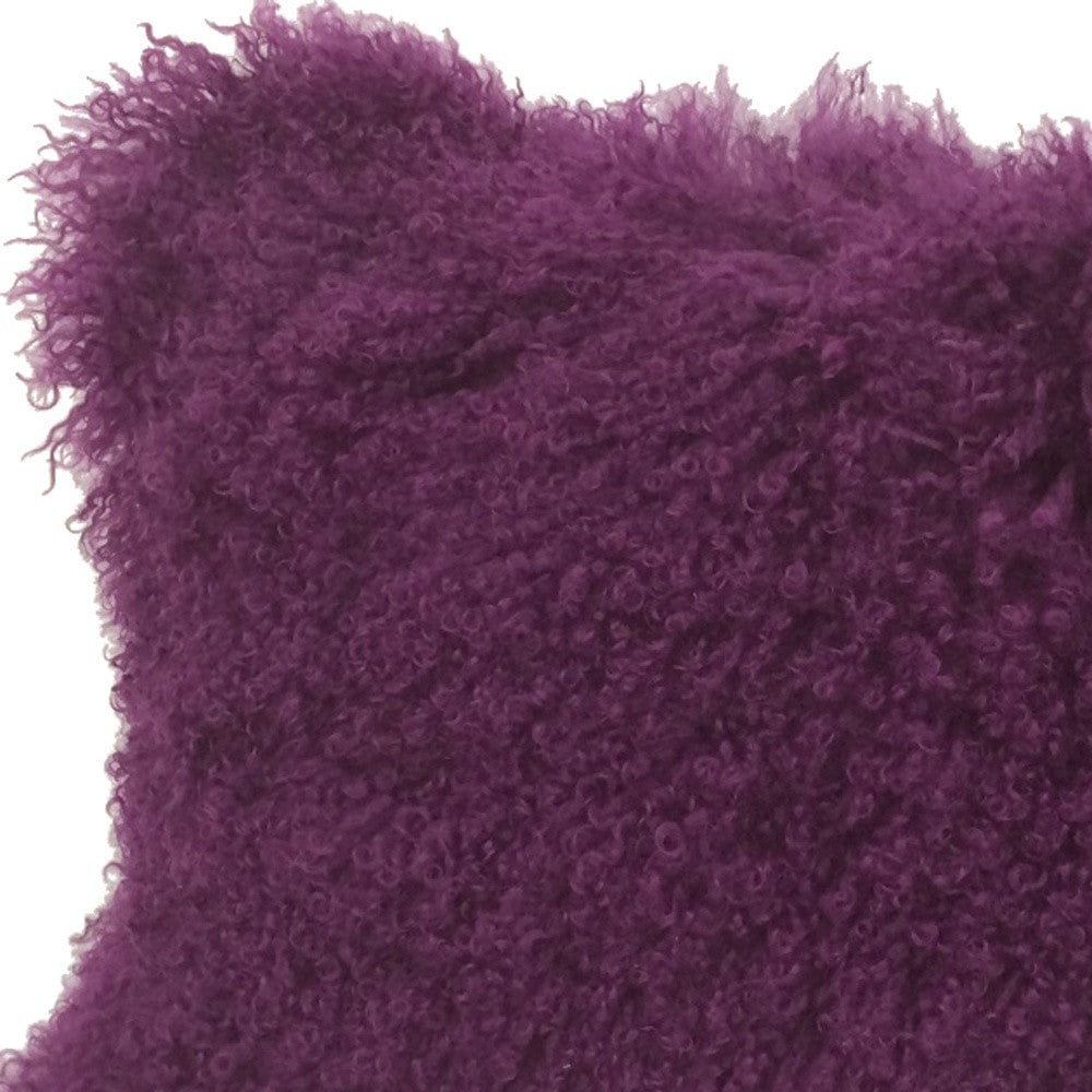 17" Purple Genuine Tibetan Lamb Fur Pillow With Microsuede Backing - Homeroots - Flyclothing LLC
