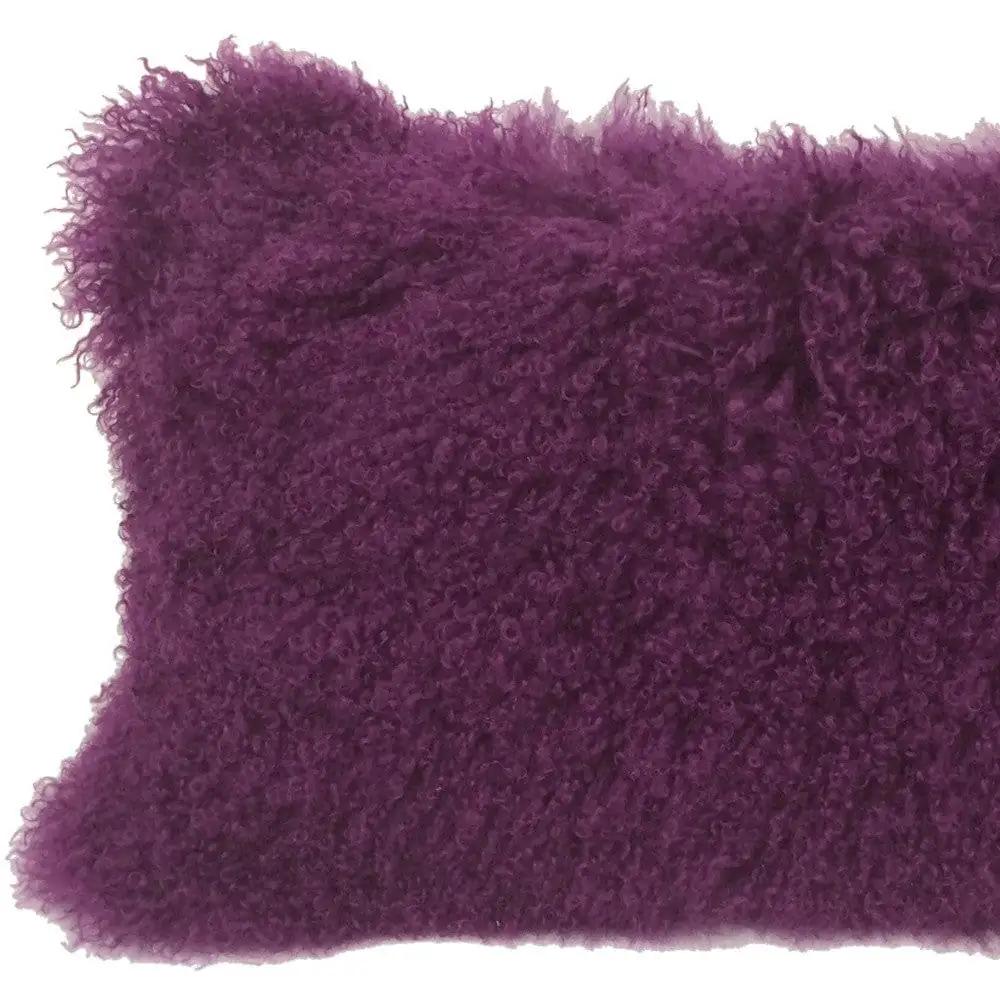 17" Purple Genuine Tibetan Lamb Fur Pillow With Microsuede Backing - Homeroots - Flyclothing LLC