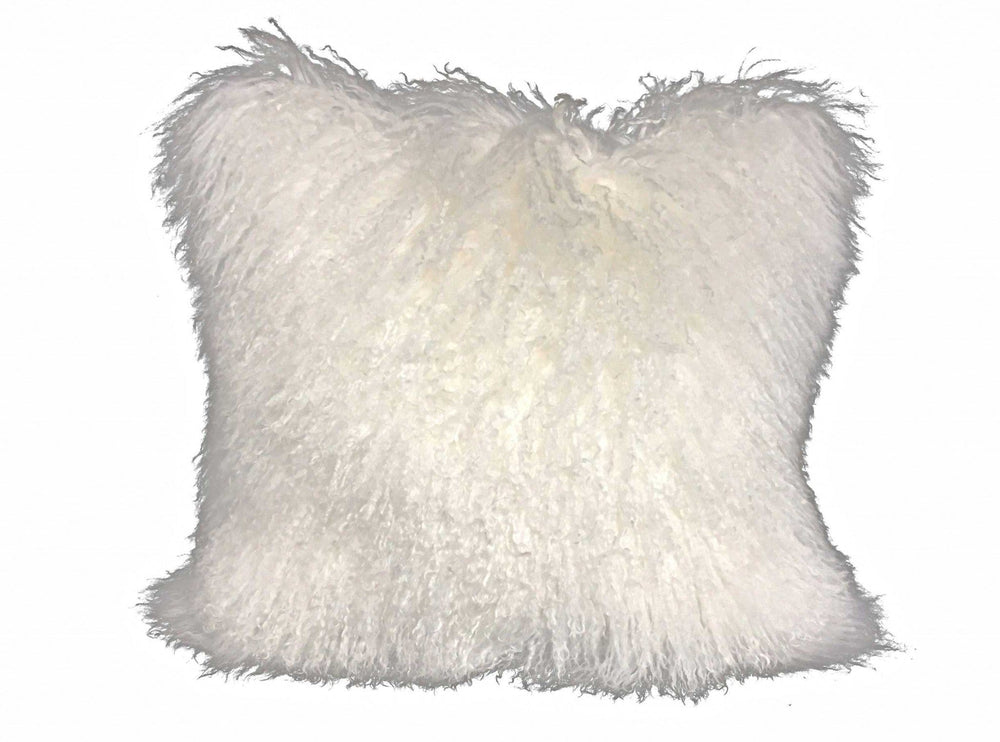 20" Bright White Genuine Tibetan Lamb Fur Pillow With Microsuede Backing - Homeroots