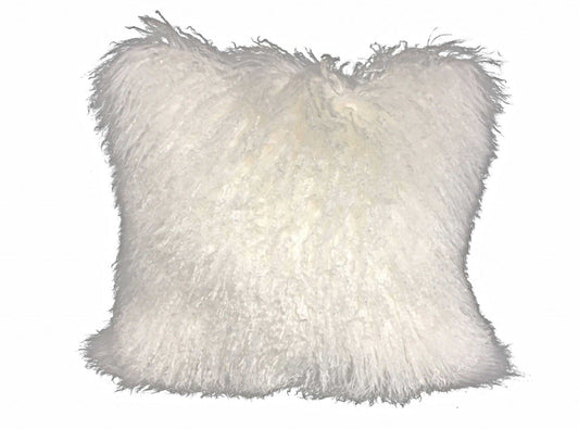 20" Bright White Genuine Tibetan Lamb Fur Pillow With Microsuede Backing - Homeroots