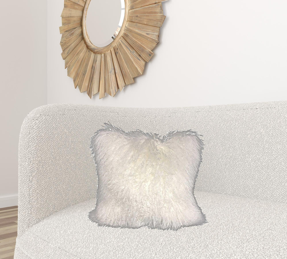 20" Bright White Genuine Tibetan Lamb Fur Pillow With Microsuede Backing - Homeroots - Flyclothing LLC